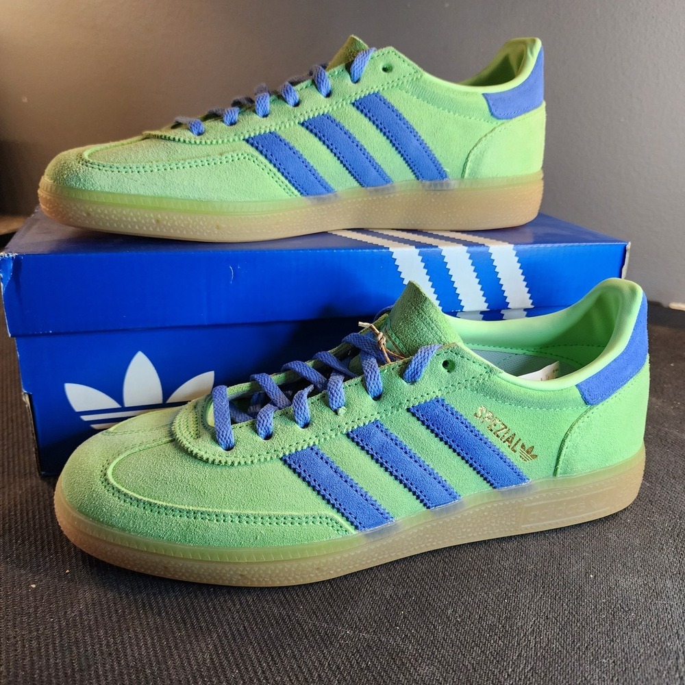 NIB Adidas Handball Spezial Suede Women's Indoor Shoes Lime Green Blue JR3618